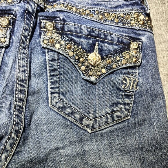 Miss Me Jeans Womens Size 26 Blue Mid Rise Boot Cut Embellished Flap Stud Denim - Picture 11 of 15